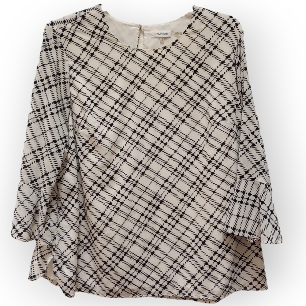 Calvin Klein Black and White Flutter Sleeve Top